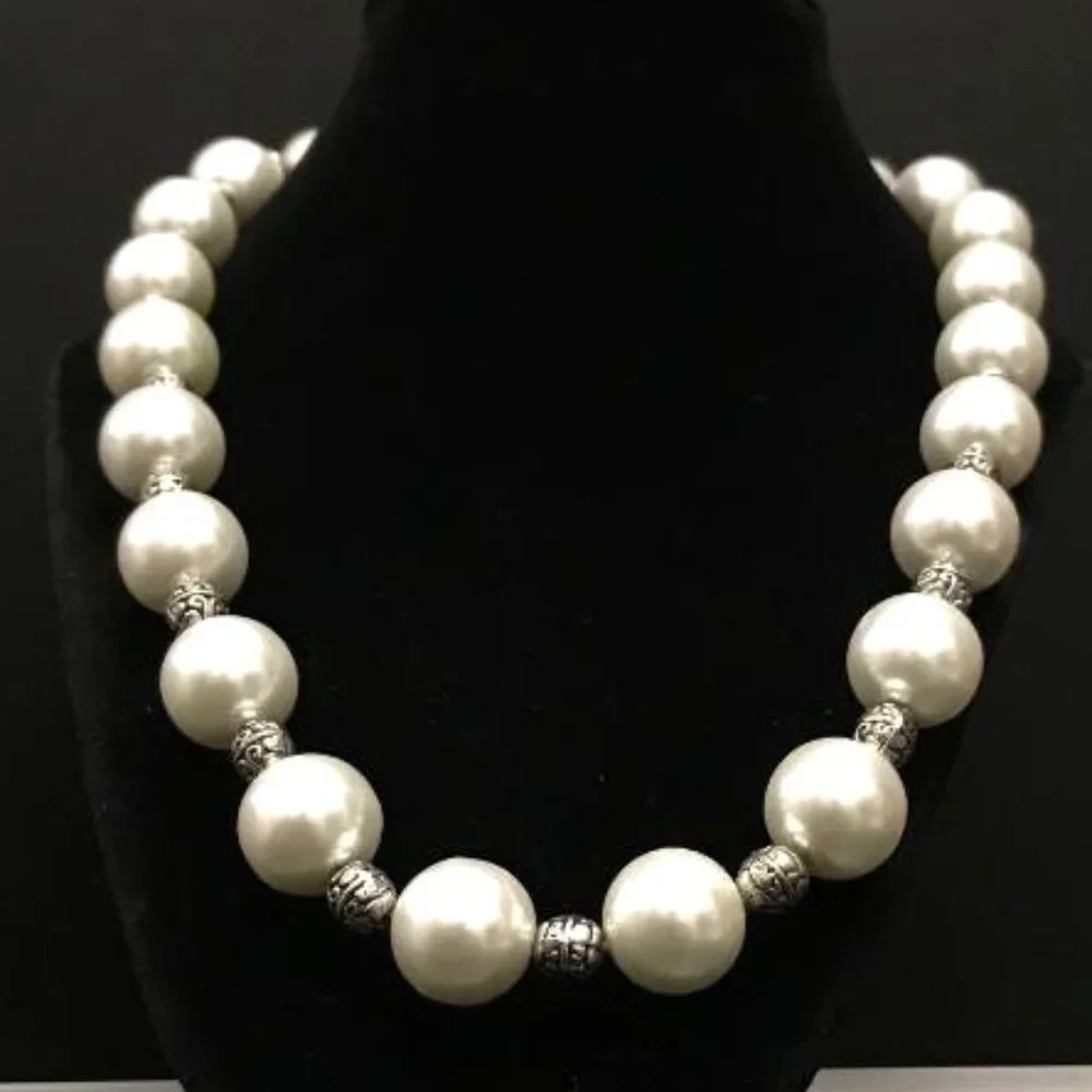 Faux Pearl & Silver-Tone Bead Necklace - Picture 1 of 6